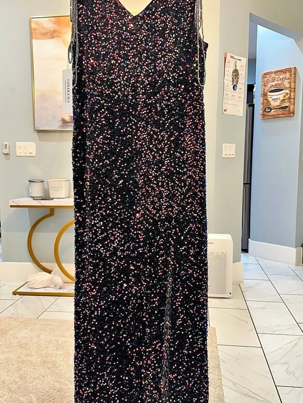Cololura Sequin One Shoulder Formal Maxi Gown Slit Dress 3xl